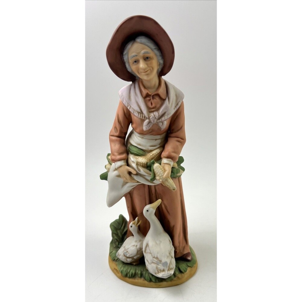 Vintage HOMCO Porcelain Old Lady Feeding Geese Ducks Figurine #1477